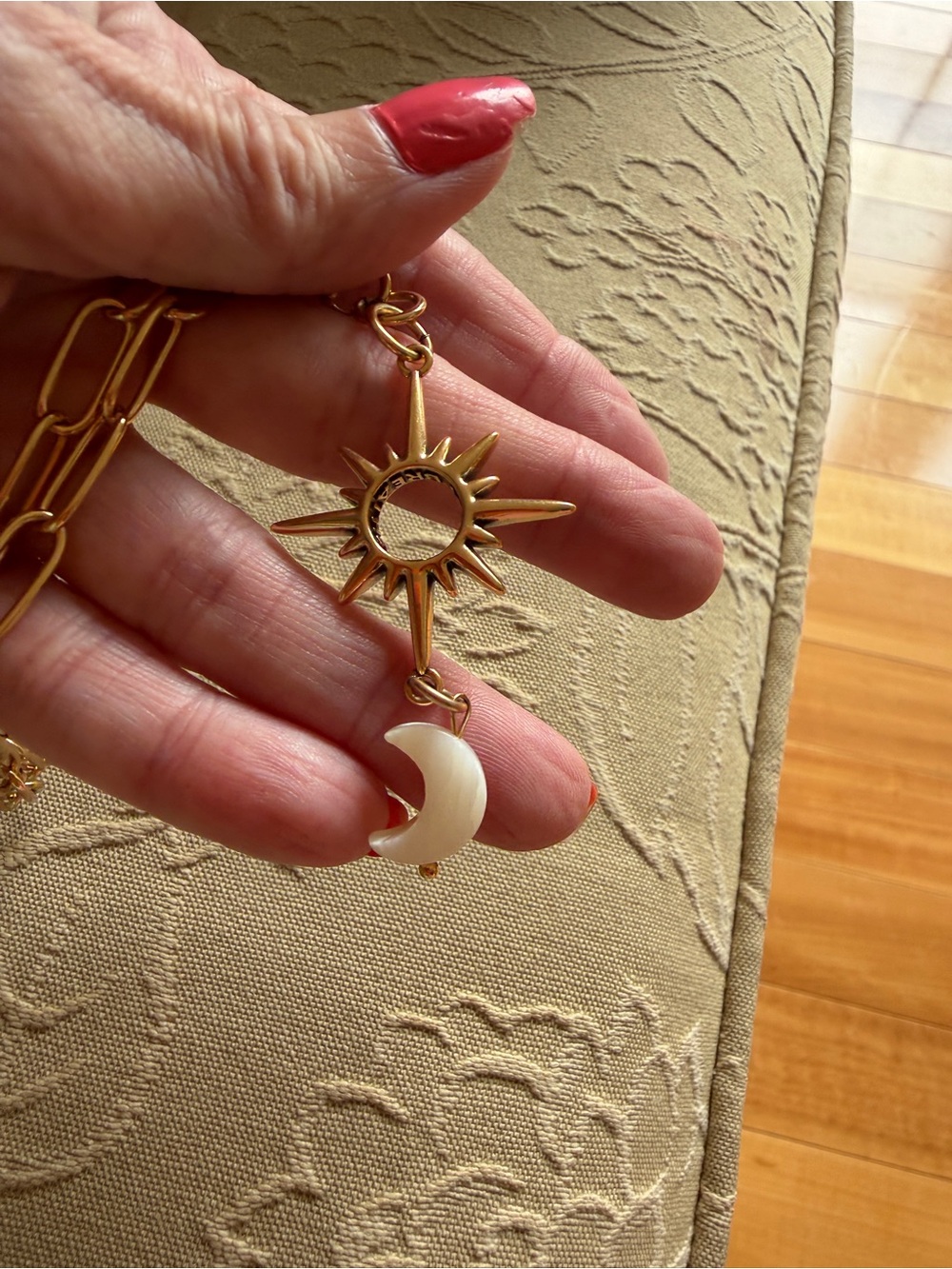 Katia Designs Gold Sun Pendant Necklace with White Crescent Moon Charm - Picture 2 of 6
